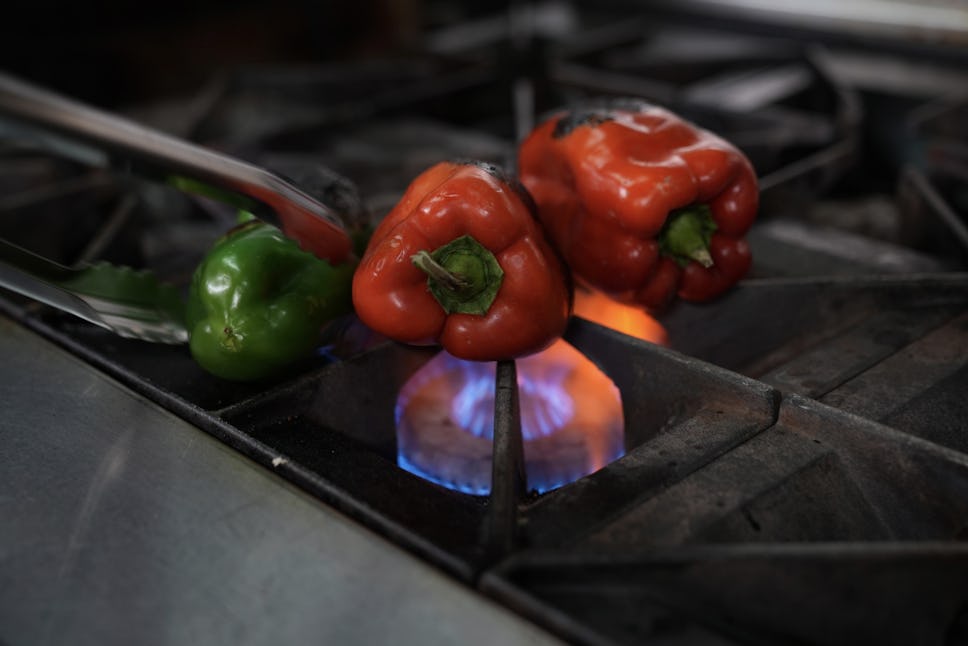 Bell peppers being roasted for dinner.